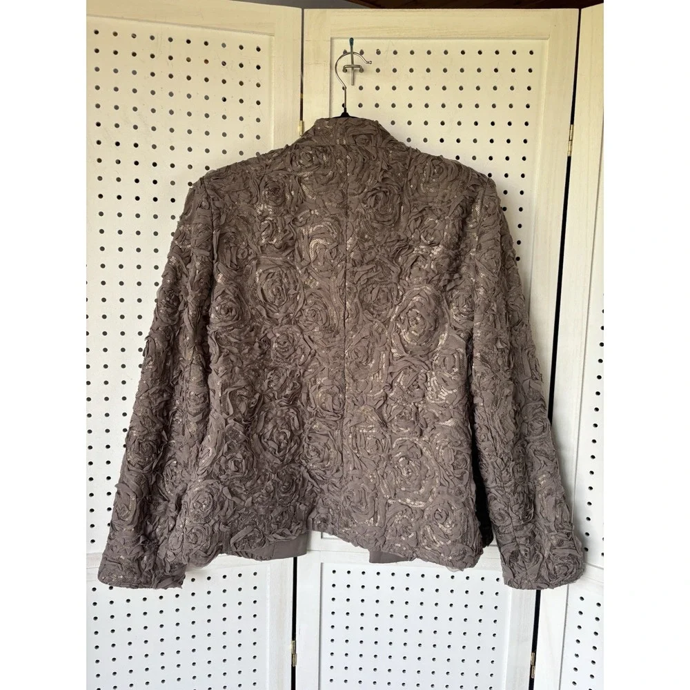 Chico's Embellished‎ Sequin Blazer Brown Taupe Open Front Size 1 (M 8/10)